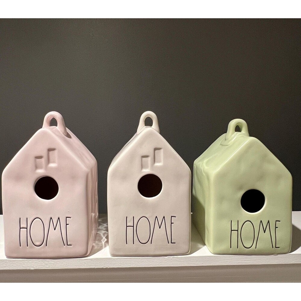 Rae Dunn HOME Ceramic Birdhouse Pink White or Green Farmhouse Decor